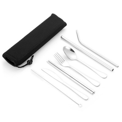 不锈钢餐具刀叉勺筷吸管套装亚马逊户外创意便携餐具套装logo