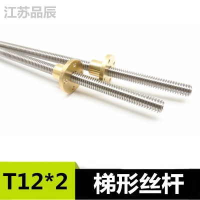 3D打印机丝杆TR12*2 T6 T10 T8 T12不锈钢304梯形螺纹丝杆铜螺母