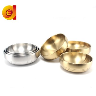不锈钢304冷面碗 双层韩式金色冷面碗304拉面碗拌饭料理店大汤碗