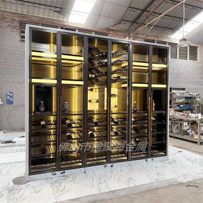 常温不锈钢瓦克力酒柜不锈钢恒温橡木红酒柜私人会所茅台展示柜架 1平方米