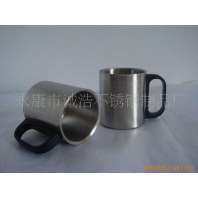 供应双层不锈钢咖啡杯200ML、300ML，塑料手柄，可配塑料盖