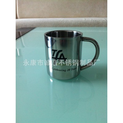 供应双层不锈钢咖啡杯 钢柄小口杯 220ML-450ML 食品级不锈钢杯