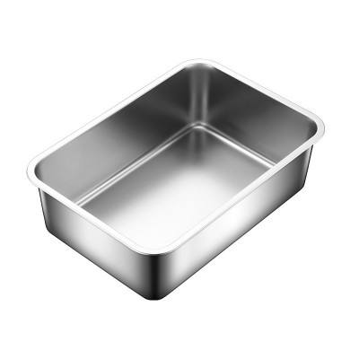 不锈钢加深方盘平底方形盆食堂自助餐盘带盖不锈钢托盘加深沥水盆
