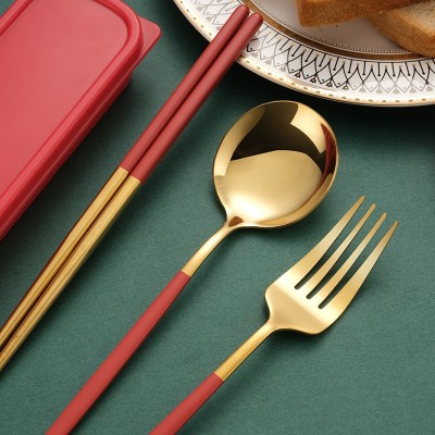 不锈钢便携餐具套装筷子勺子叉子三件套学生户外餐具礼品印刷LOGO