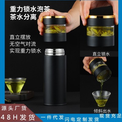 跨境316不锈钢智能显温保温杯茶水分离保温杯便携过滤茶水保温杯