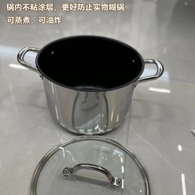 不锈钢蒸锅加厚不粘锅家用不锈钢汤锅厚底蒸煮炸厂家直销出口