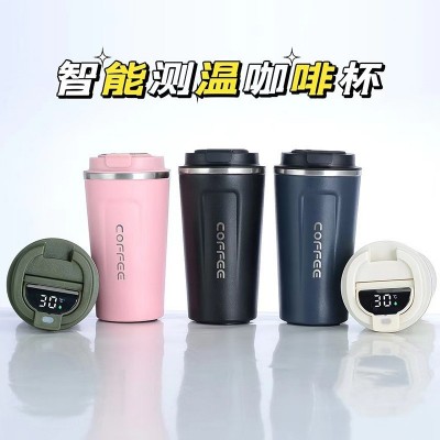 爆款跨境智能测温304不锈钢咖啡杯真空保温杯车载便携随行 保温杯图2